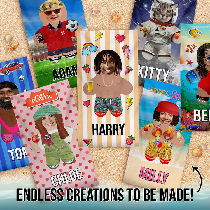 Create Your Own Mini Me™ - Personalised Lightweight, Microfibre Beach Towel - 150cm x 75cm