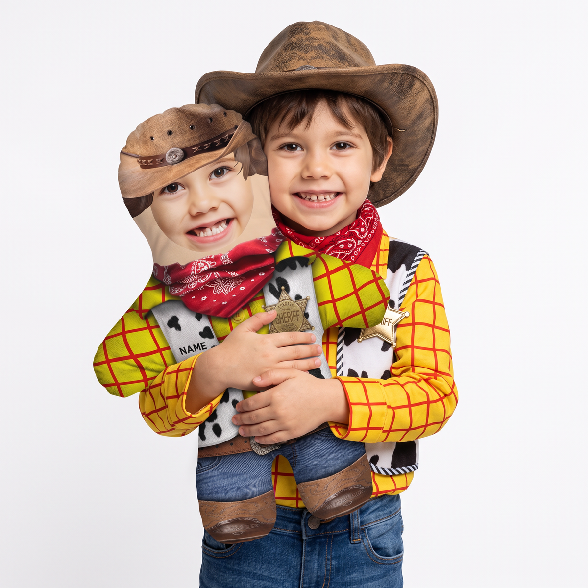 Cowboy - medium 46cm Mini Me held by its owner