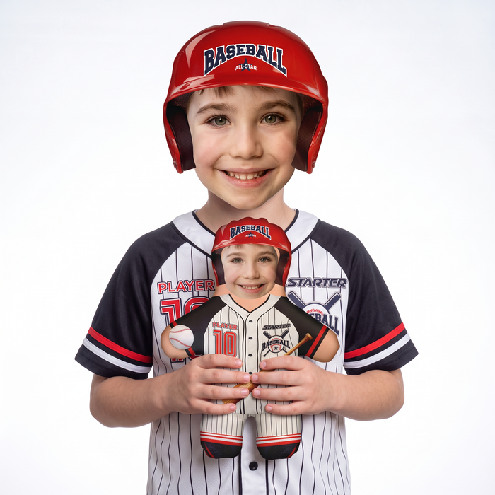 Baseball Player - small 26cm Mini Me held by its owner