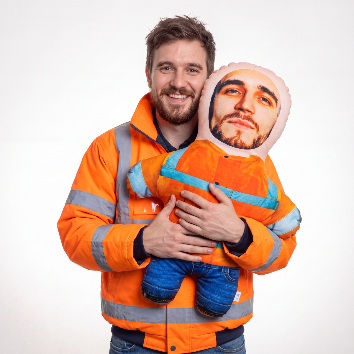 Builders Bum - Two Variants - large 80cm Mini Me held by its owner