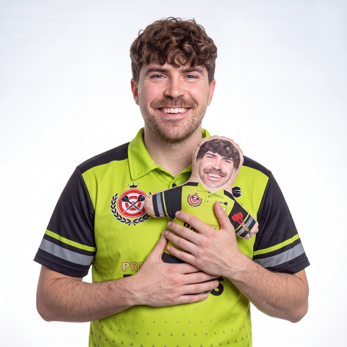 Darts Player - small 26cm Mini Me held by its owner