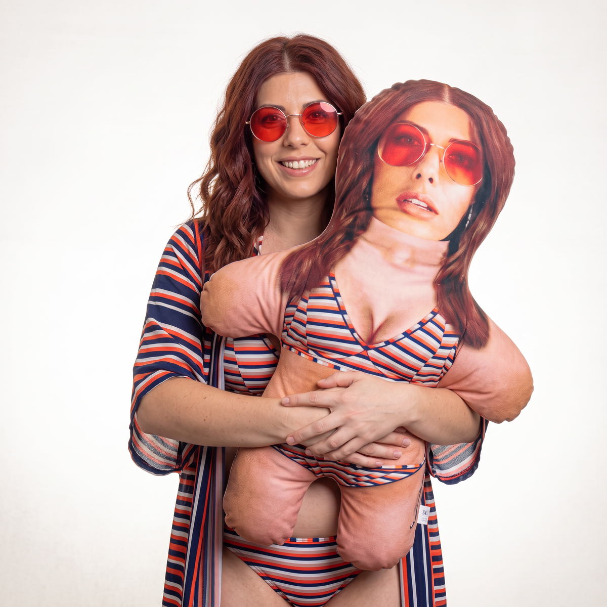 Bikini Real - Stripes - Choose Your Hair - large 80cm Mini Me held by its owner