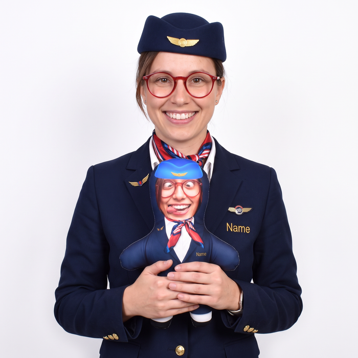 Cabin Crew - 3 Scarf Options - small 26cm Mini Me held by its owner