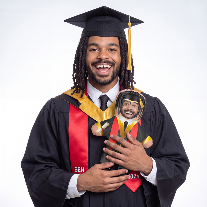 Graduation Gown - Custom Sash - small 26cm Mini Me held by its owner