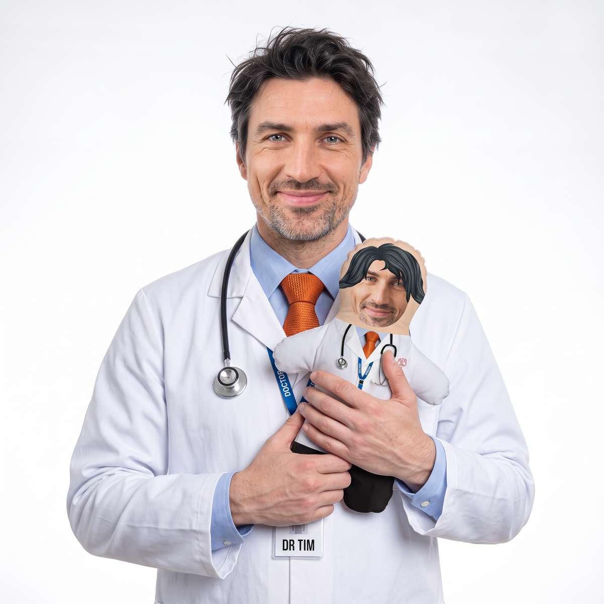 Doctor - small 26cm Mini Me held by its owner