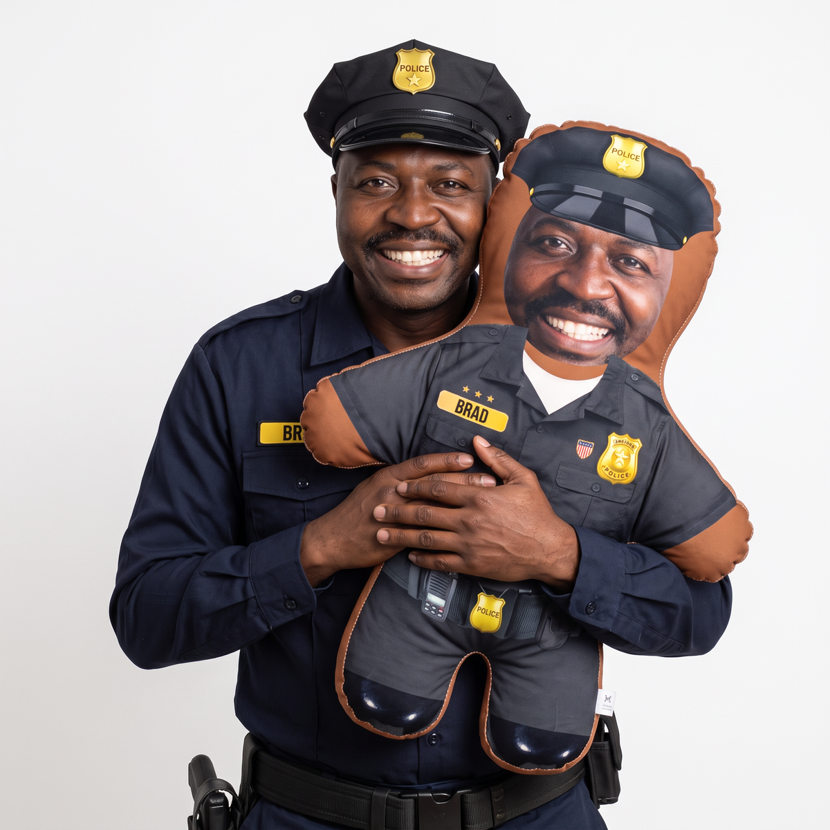 American Police Officer - large 80cm Mini Me held by its owner