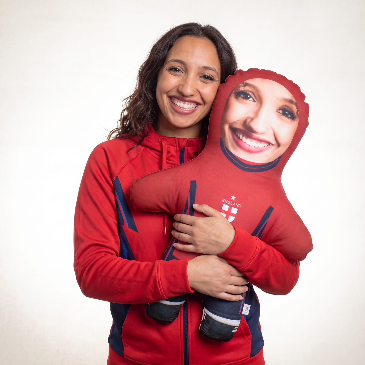 England Kit - Red - Add Your Name And Number - large 80cm Mini Me held by its owner