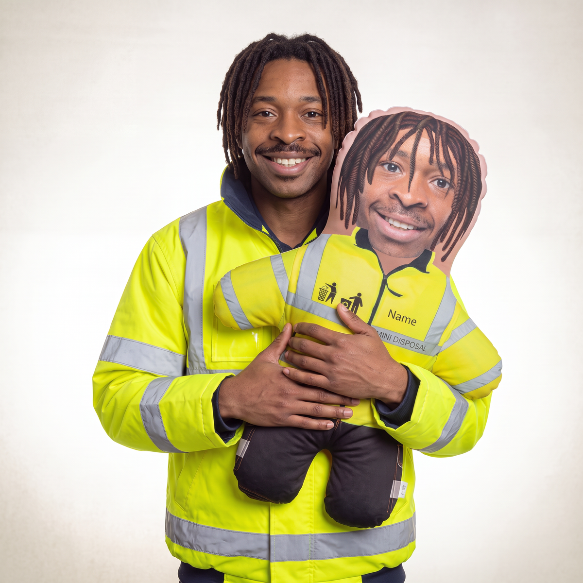 Disposal Bin Worker - large 80cm Mini Me held by its owner