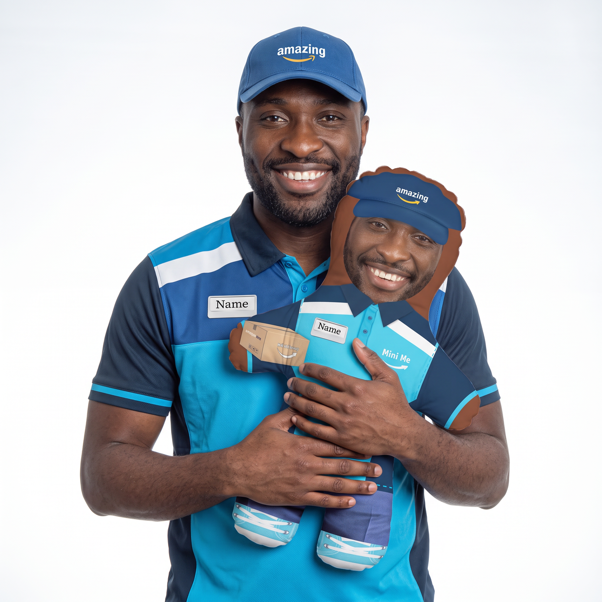 Delivery Worker - Blue - medium 46cm Mini Me held by its owner