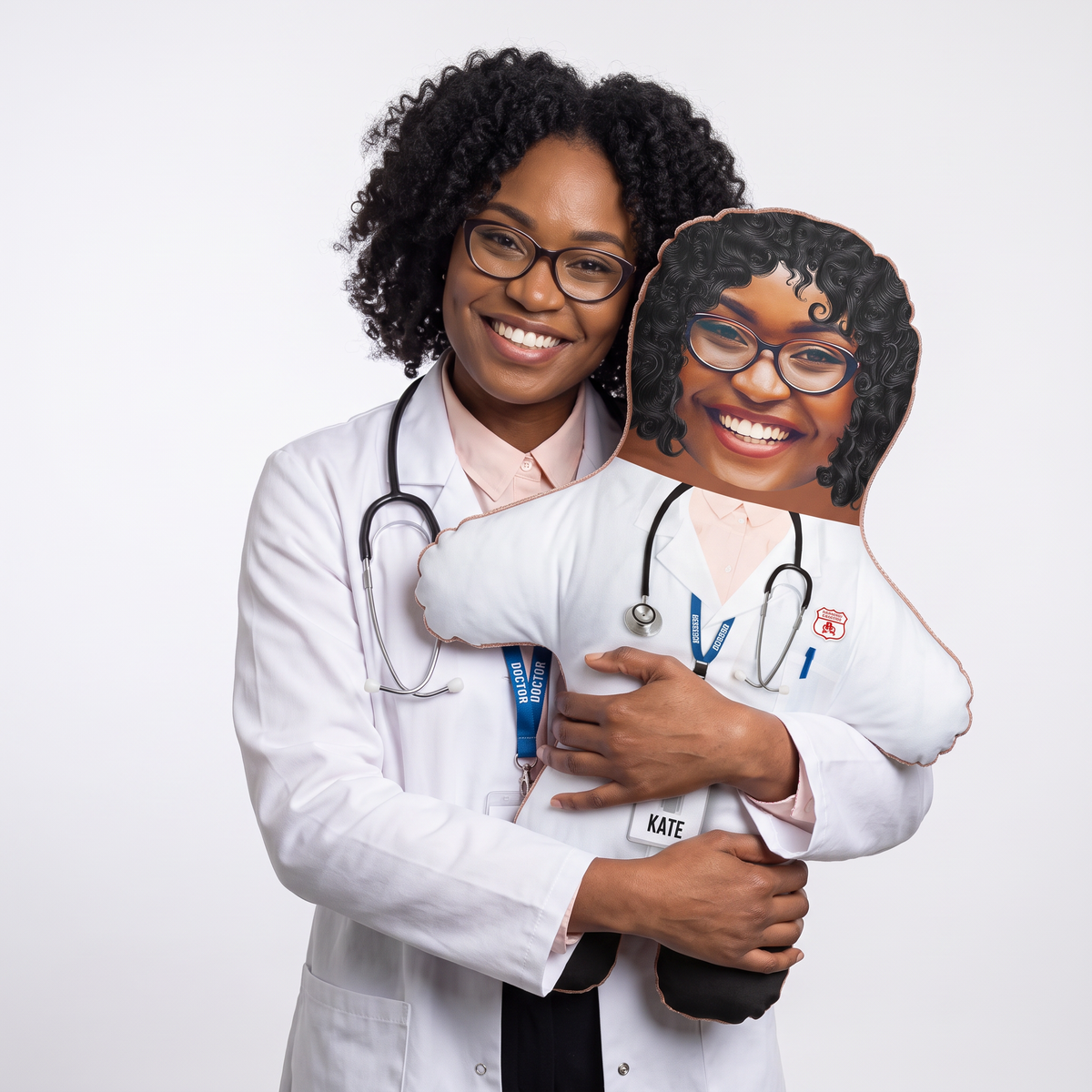 Female Doctor - large 80cm Mini Me held by its owner