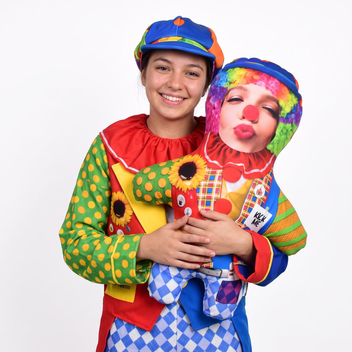 Cute Clown - large 80cm Mini Me held by its owner