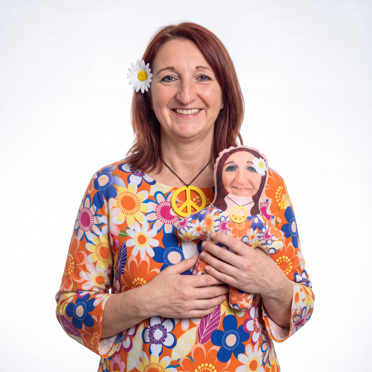 Hippy - small 26cm Mini Me held by its owner