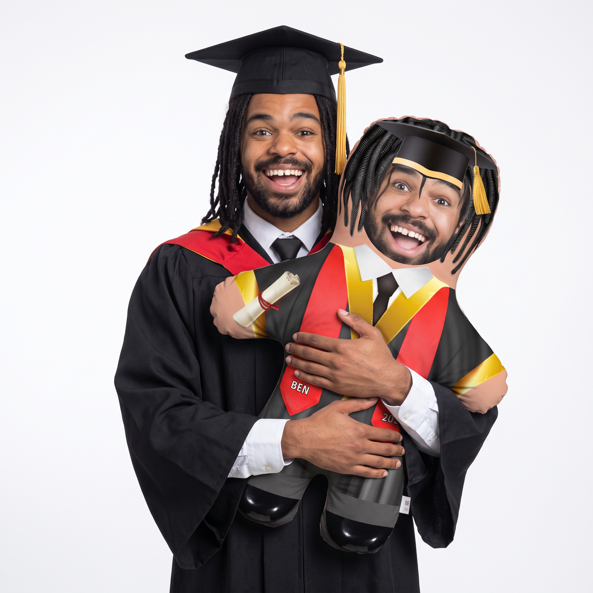 Graduation Gown - Custom Sash - large 80cm Mini Me held by its owner