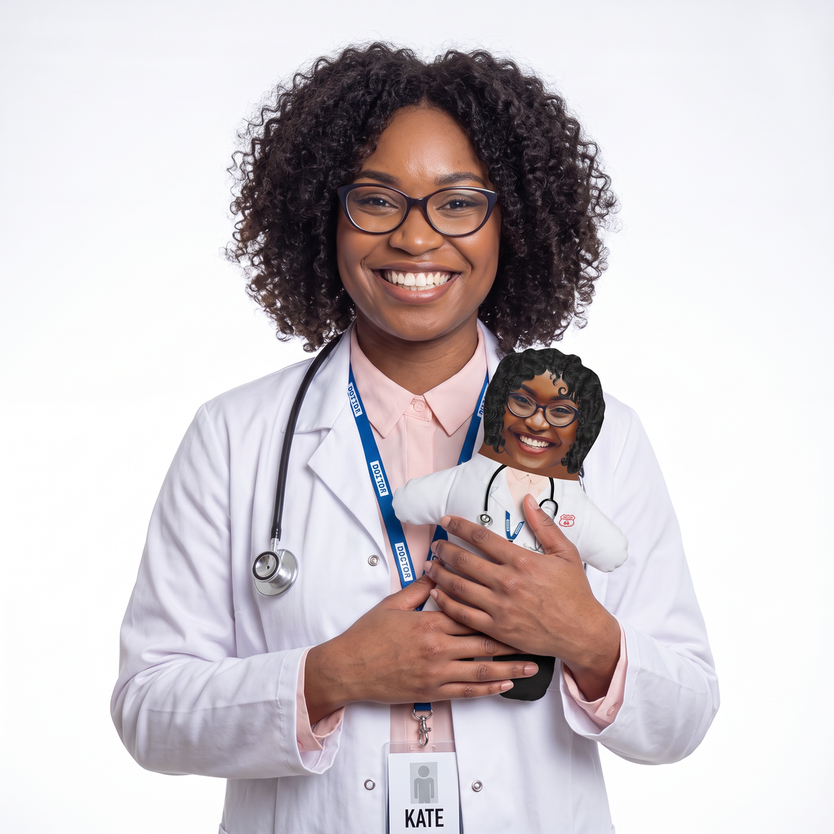 Female Doctor - small 26cm Mini Me held by its owner