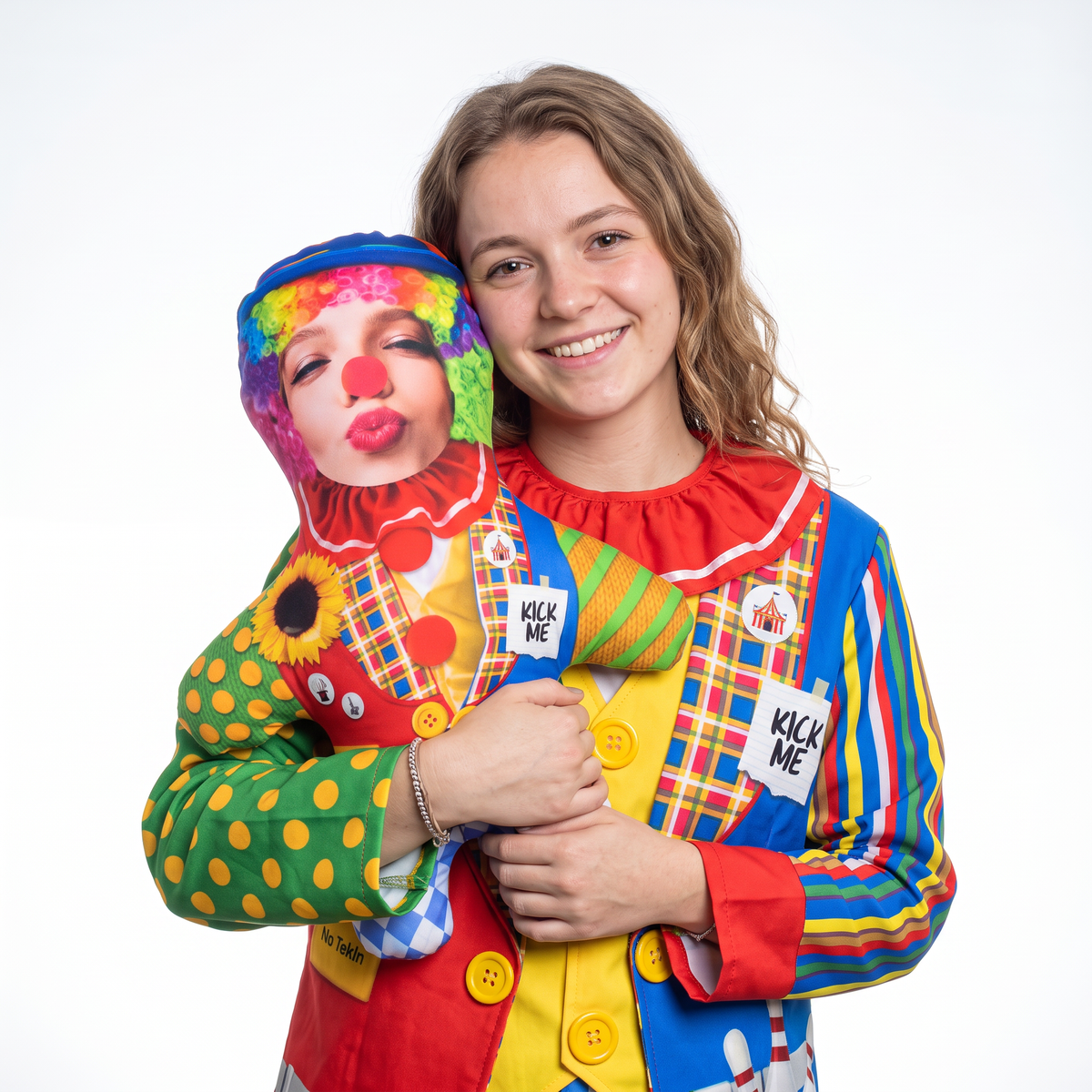 Cute Clown - medium 46cm Mini Me held by its owner
