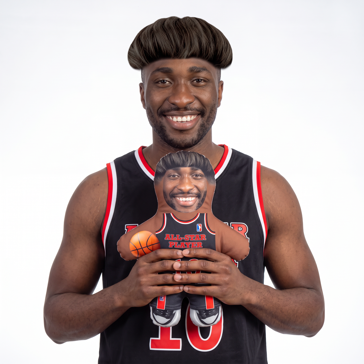 Basketball Player - Name and Number Shirt - small 26cm Mini Me held by its owner