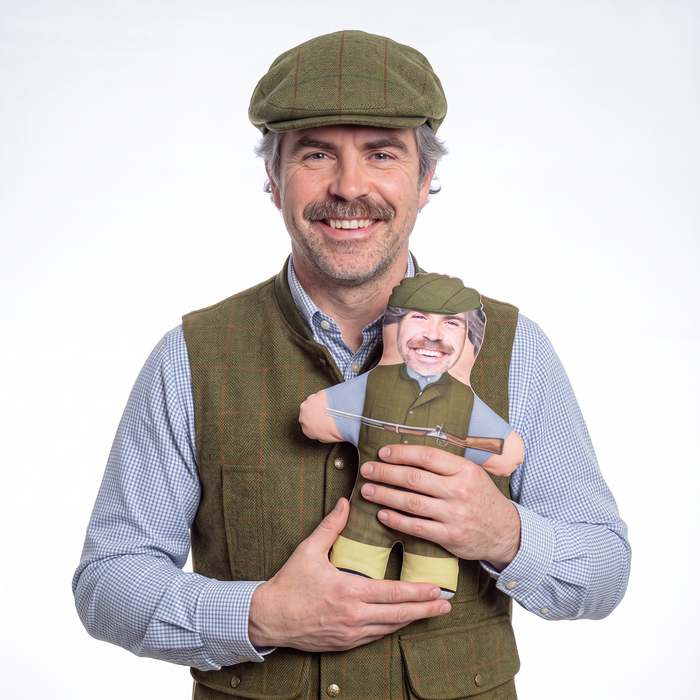 Farmer - Tweed - small 26cm Mini Me held by its owner