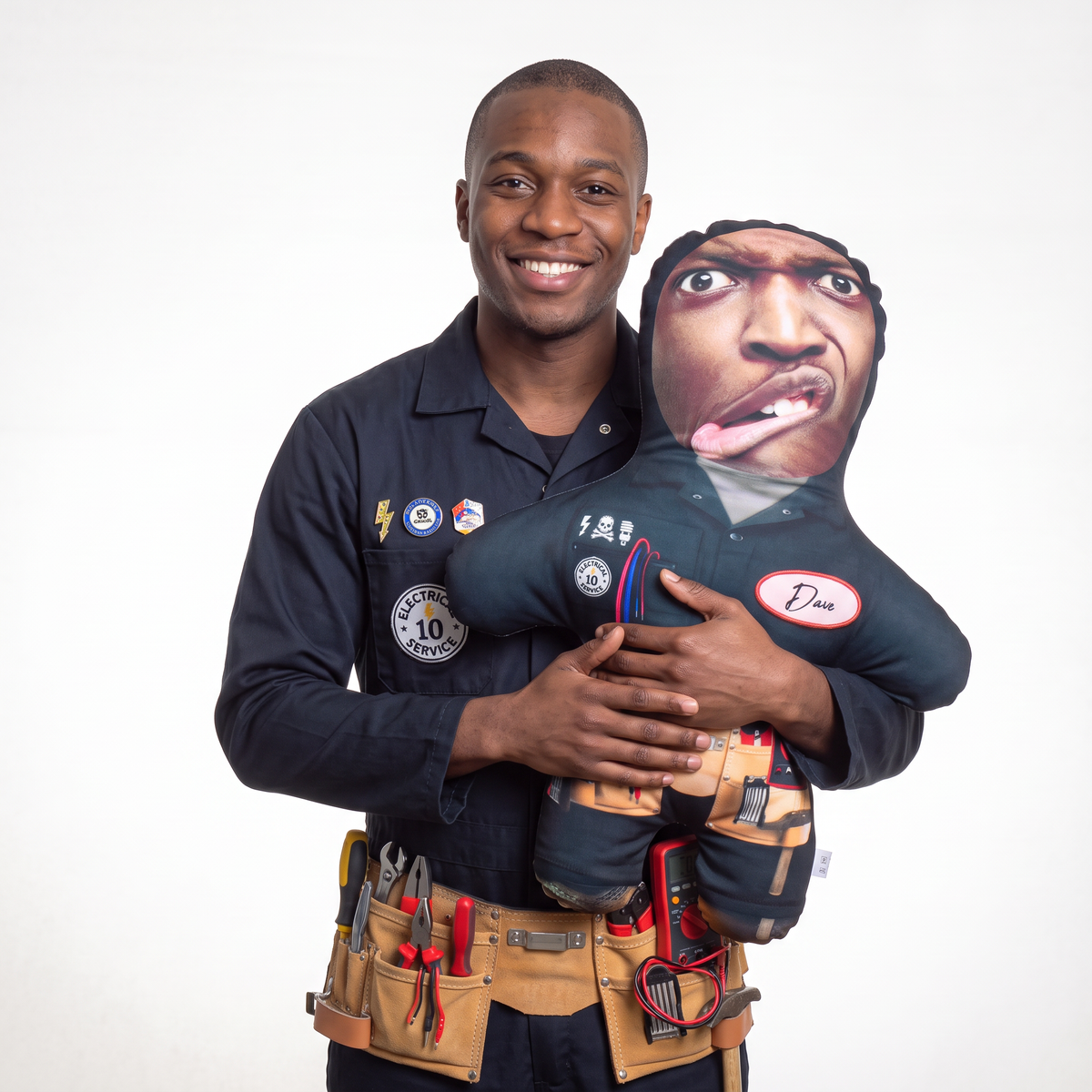 Electrician - large 80cm Mini Me held by its owner