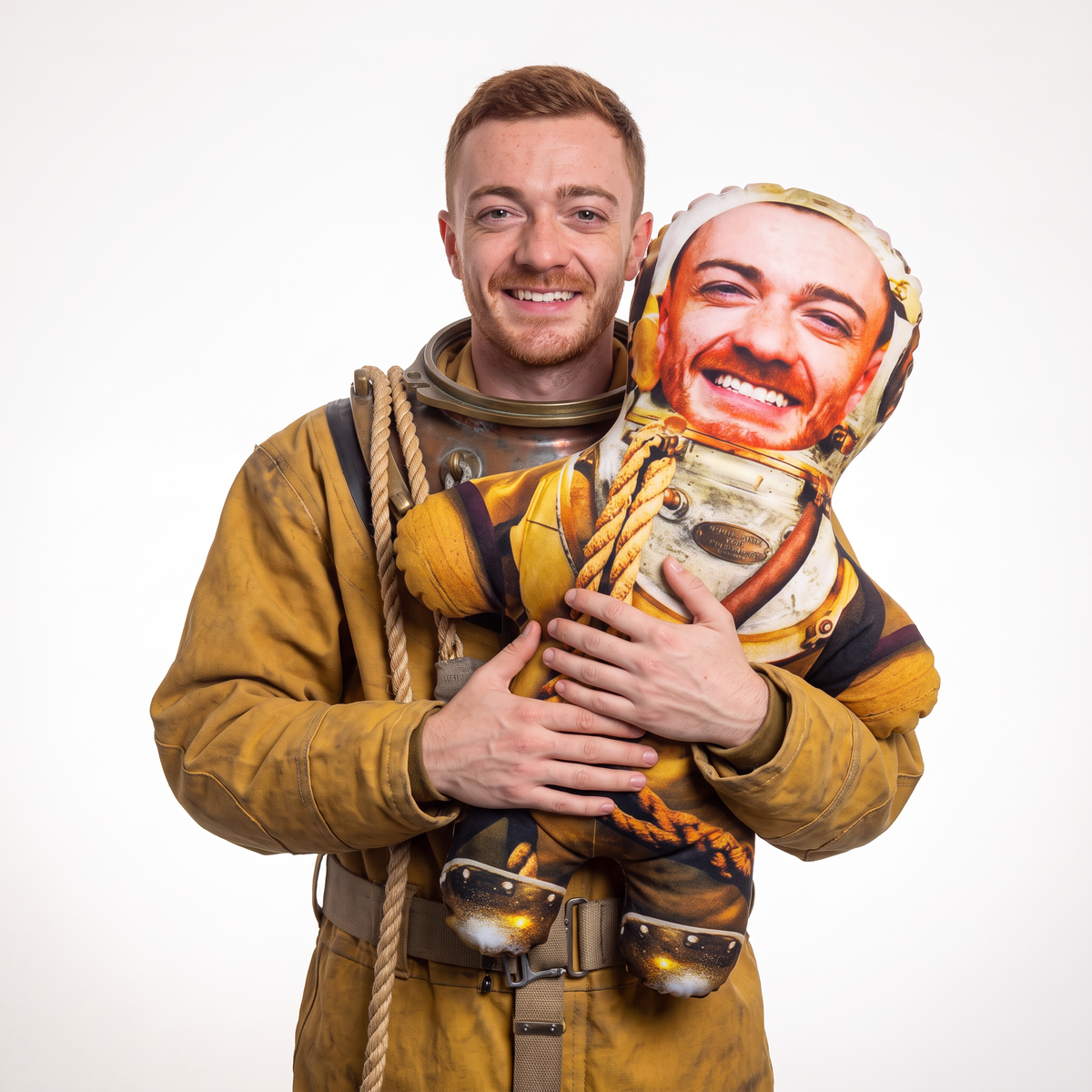 Diver - large 80cm Mini Me held by its owner