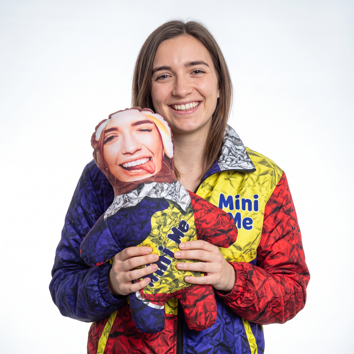 Chocolate Egg - medium 46cm Mini Me held by its owner