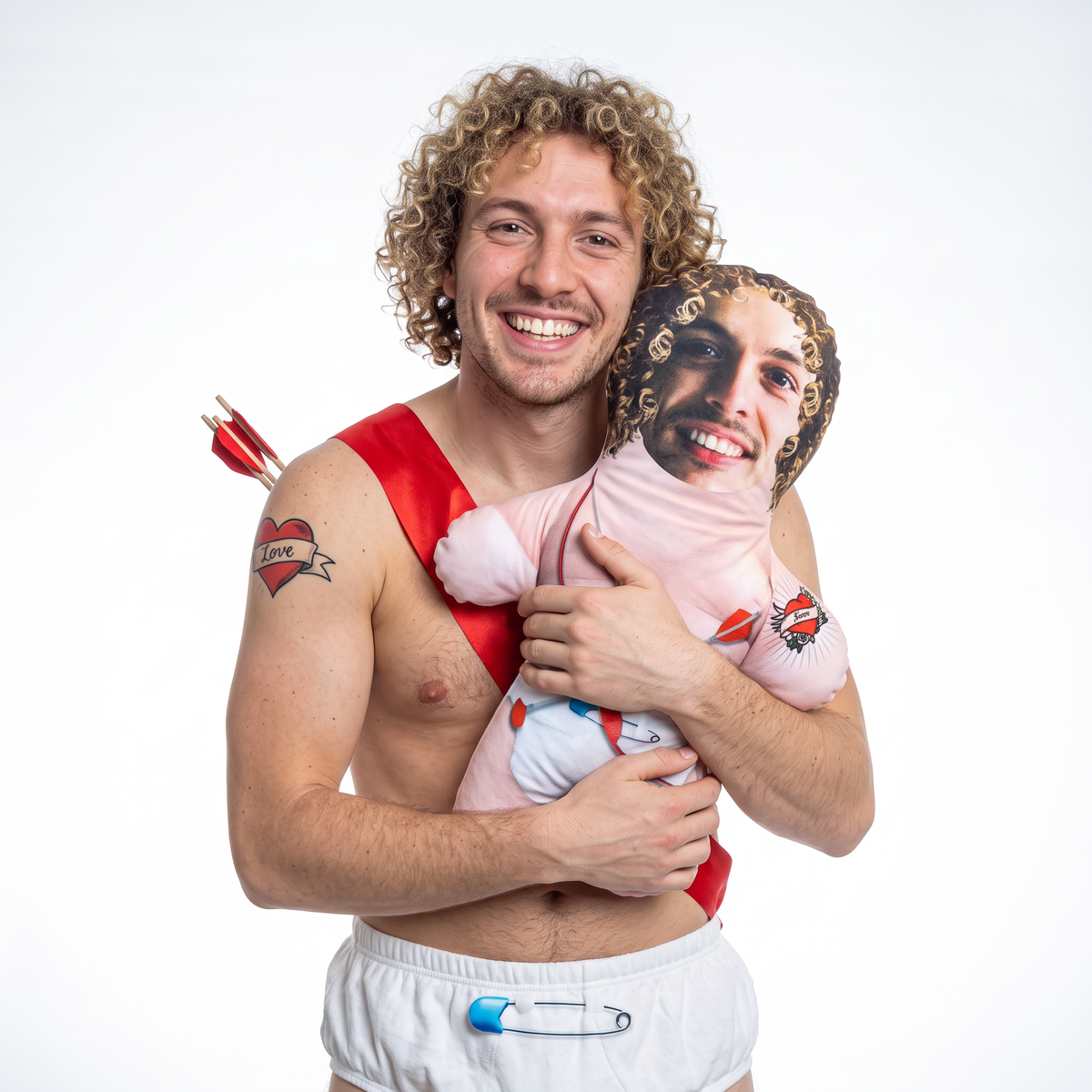 Cupid - medium 46cm Mini Me held by its owner
