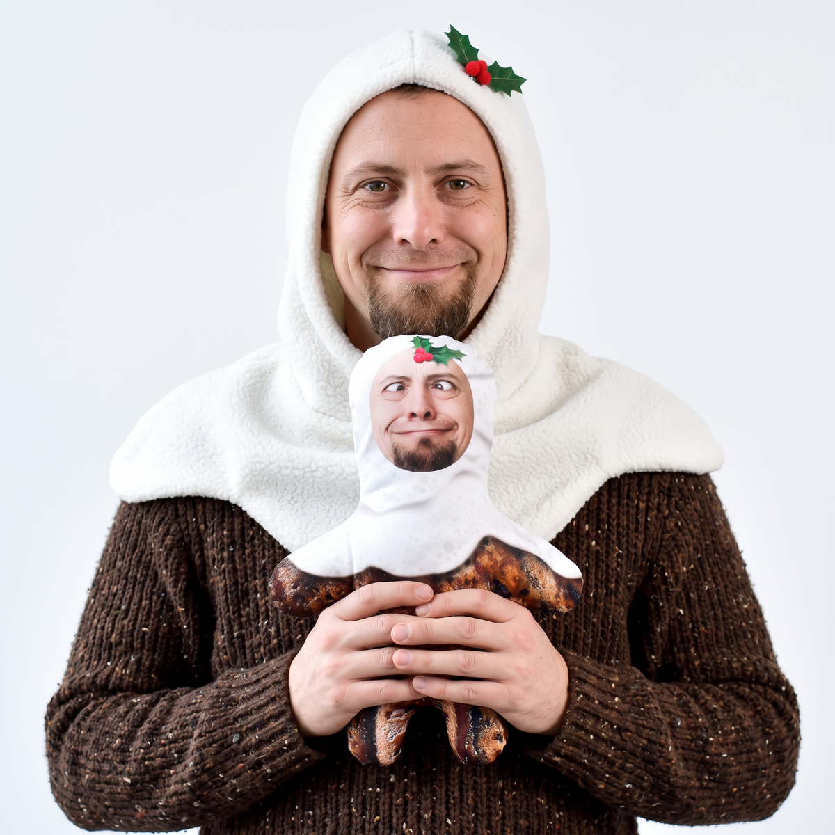 Christmas Pudding - small 26cm Mini Me held by its owner