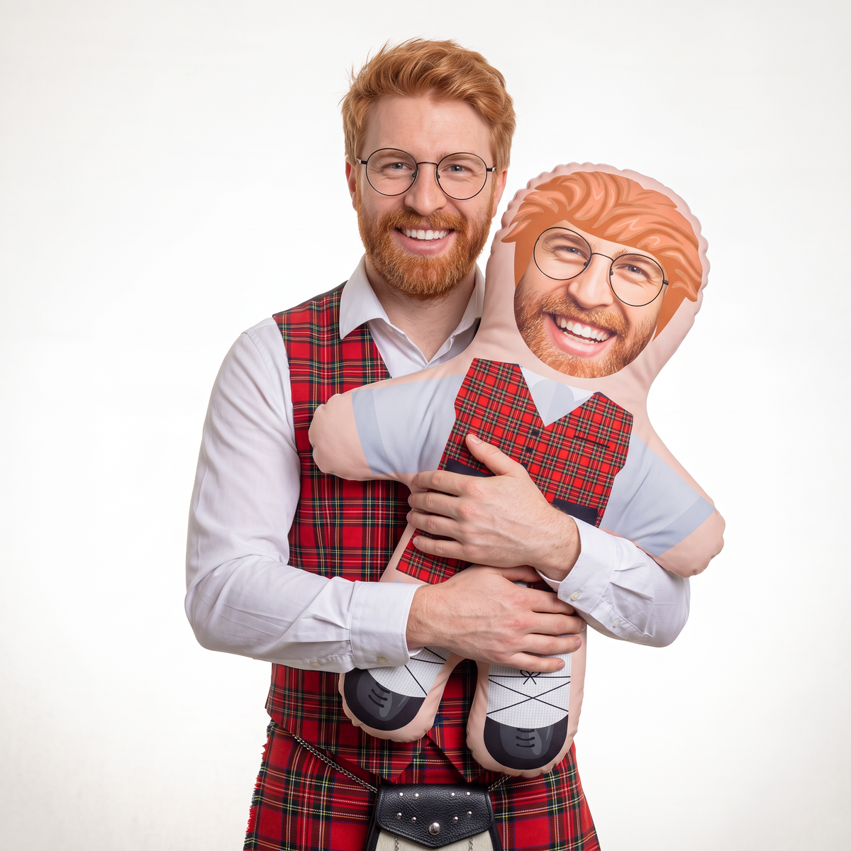 Tartan Outfit - large 80cm Mini Me held by its owner