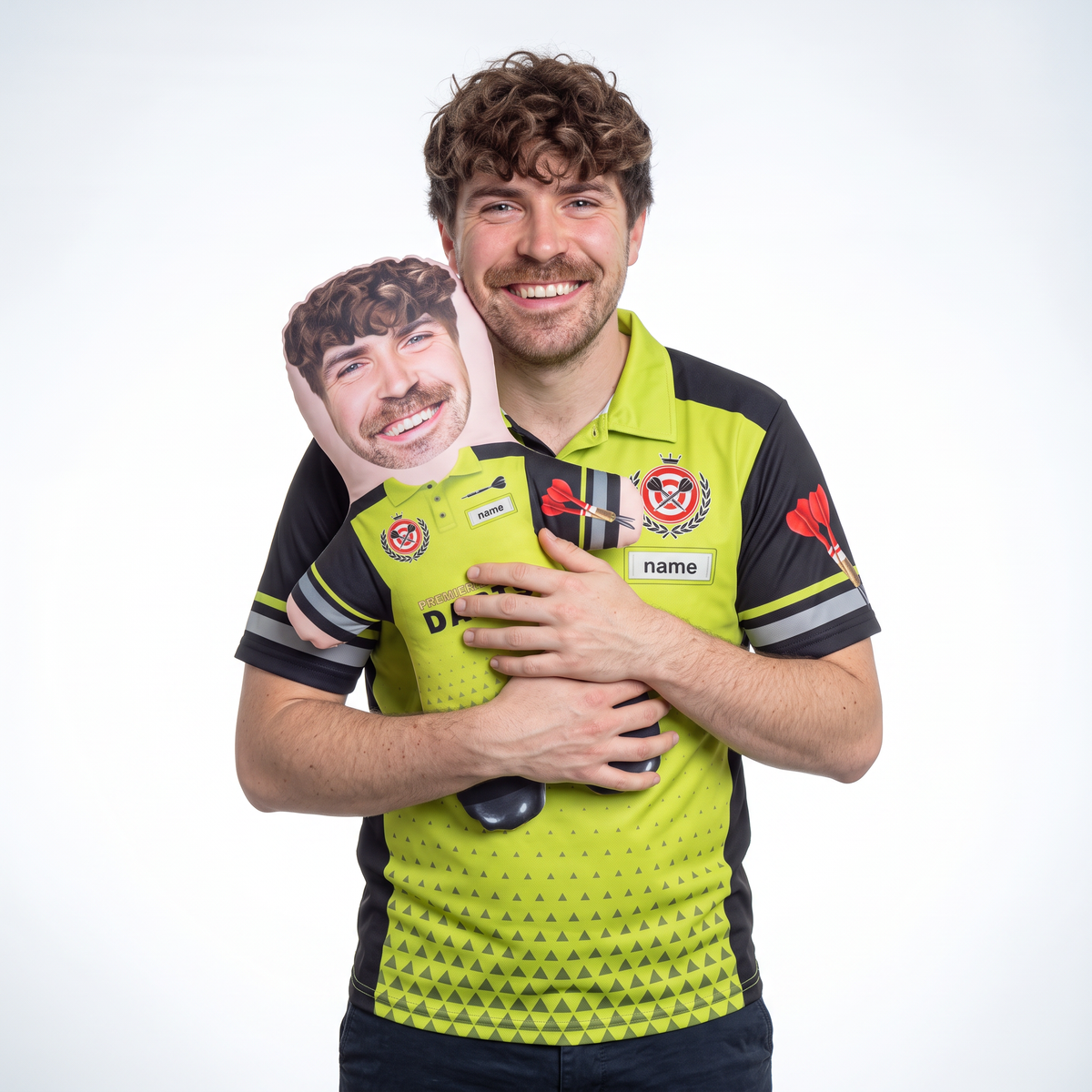 Darts Player - medium 46cm Mini Me held by its owner