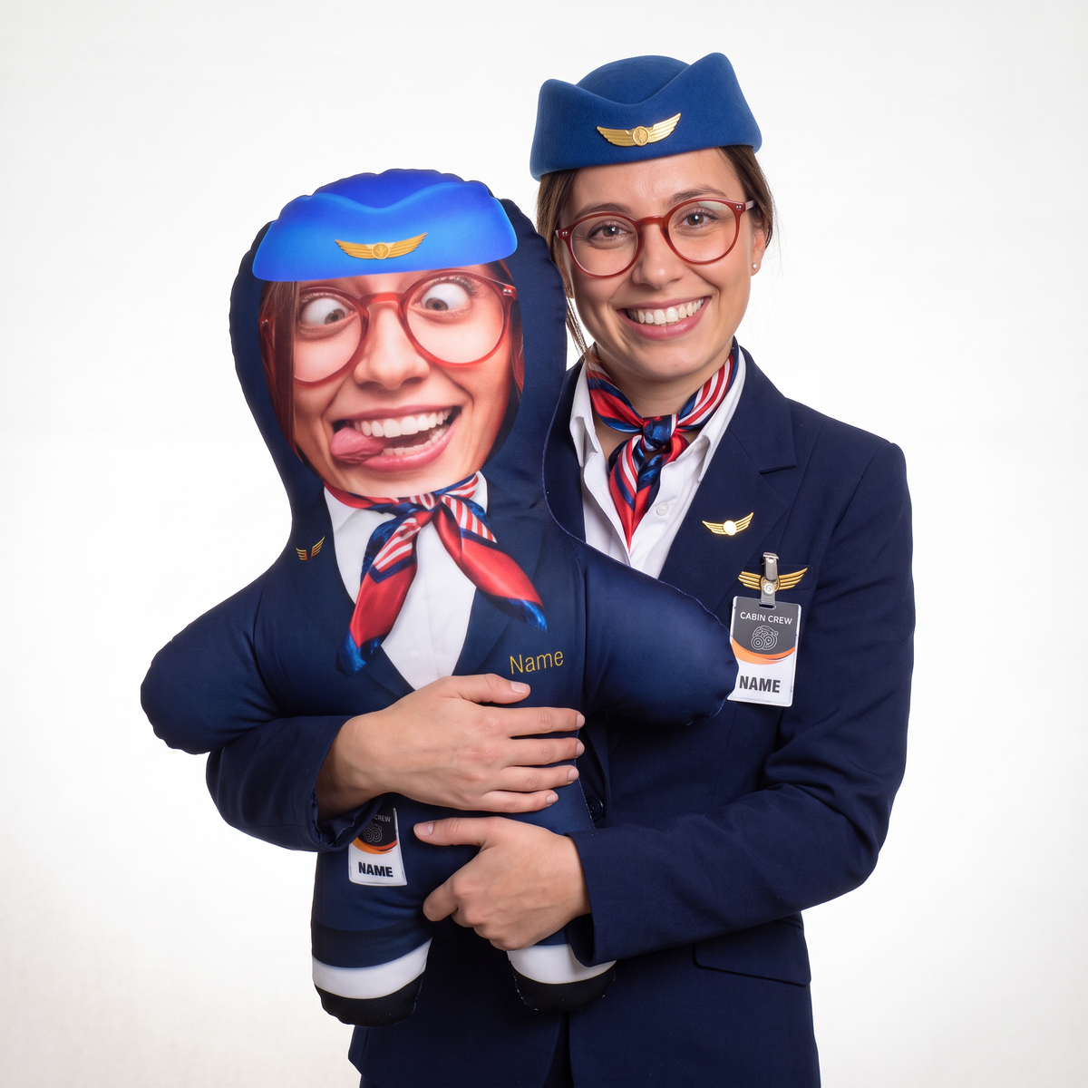 Cabin Crew - 3 Scarf Options - large 80cm Mini Me held by its owner