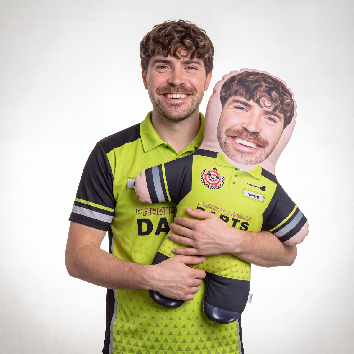 Darts Player - large 80cm Mini Me held by its owner