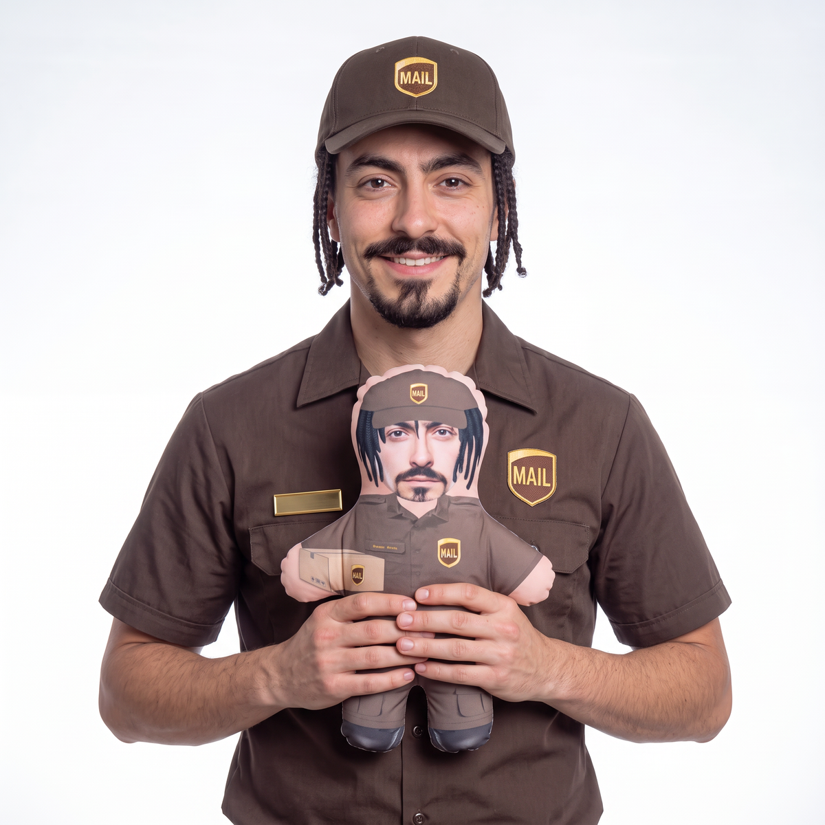 Delivery Worker - Brown - small 26cm Mini Me held by its owner