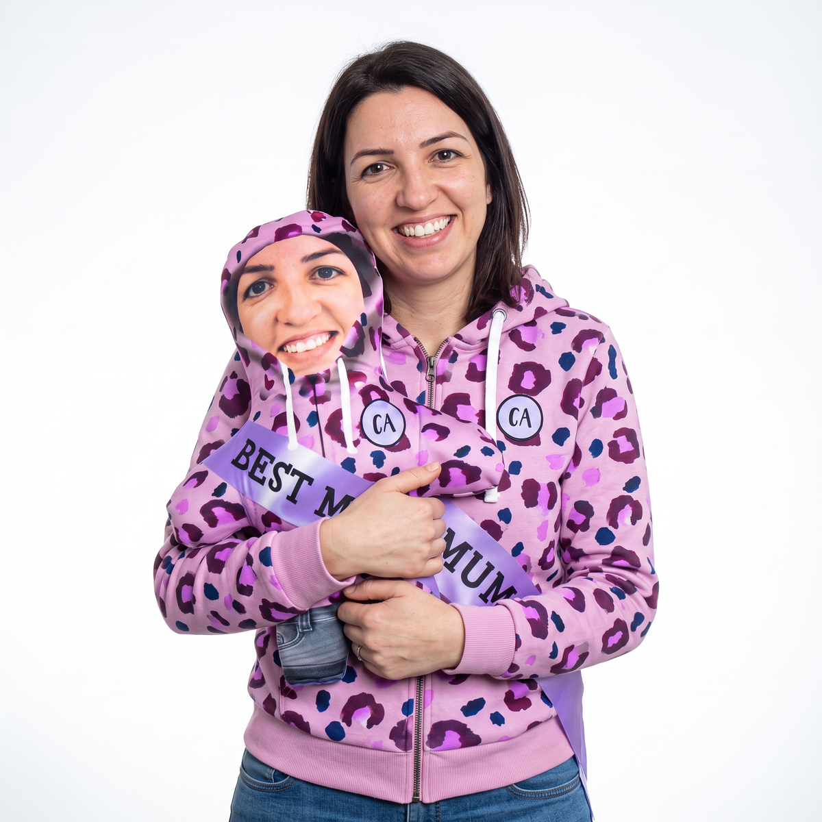 Best Mum Animal Print Hoodie - medium 46cm Mini Me held by its owner