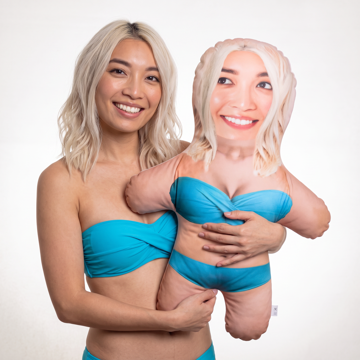 Bikini Real - Blue - 4 Variations - large 80cm Mini Me held by its owner