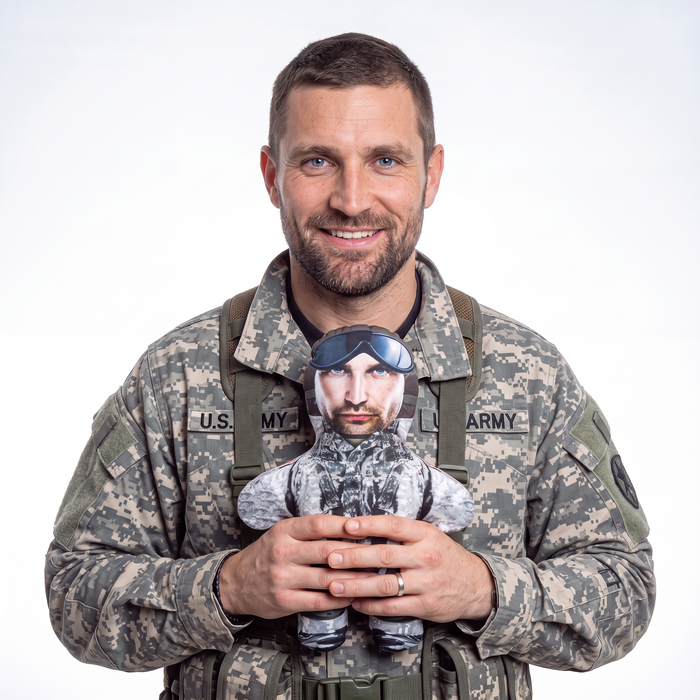 Air force - small 26cm Mini Me held by its owner