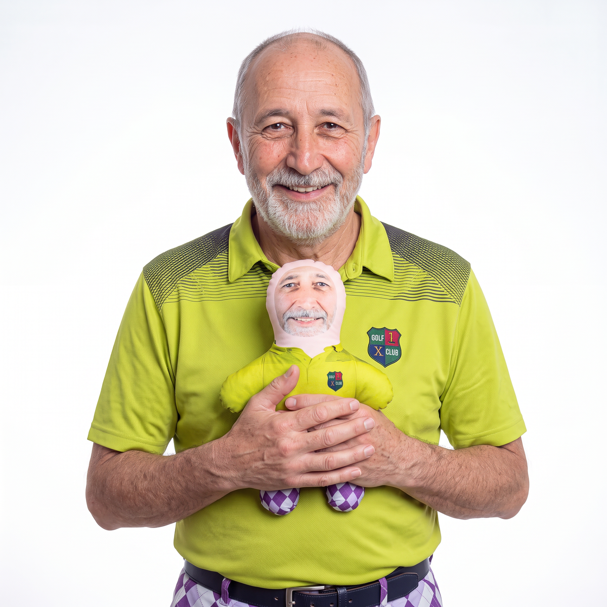 Golfer - small 26cm Mini Me held by its owner