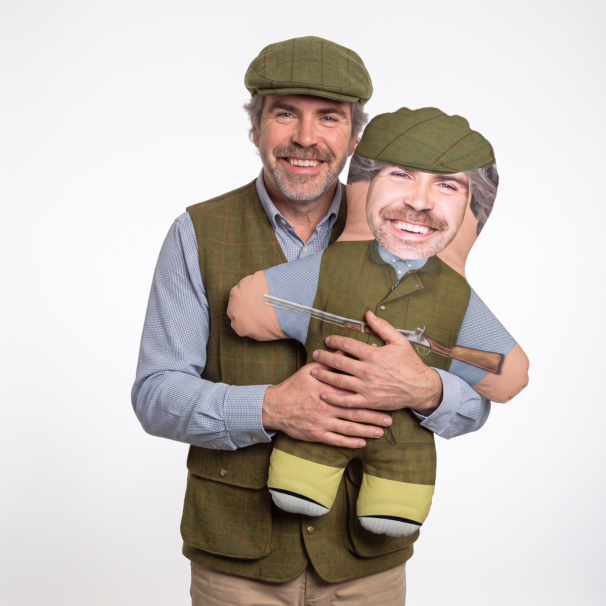 Farmer - Tweed - large 80cm Mini Me held by its owner
