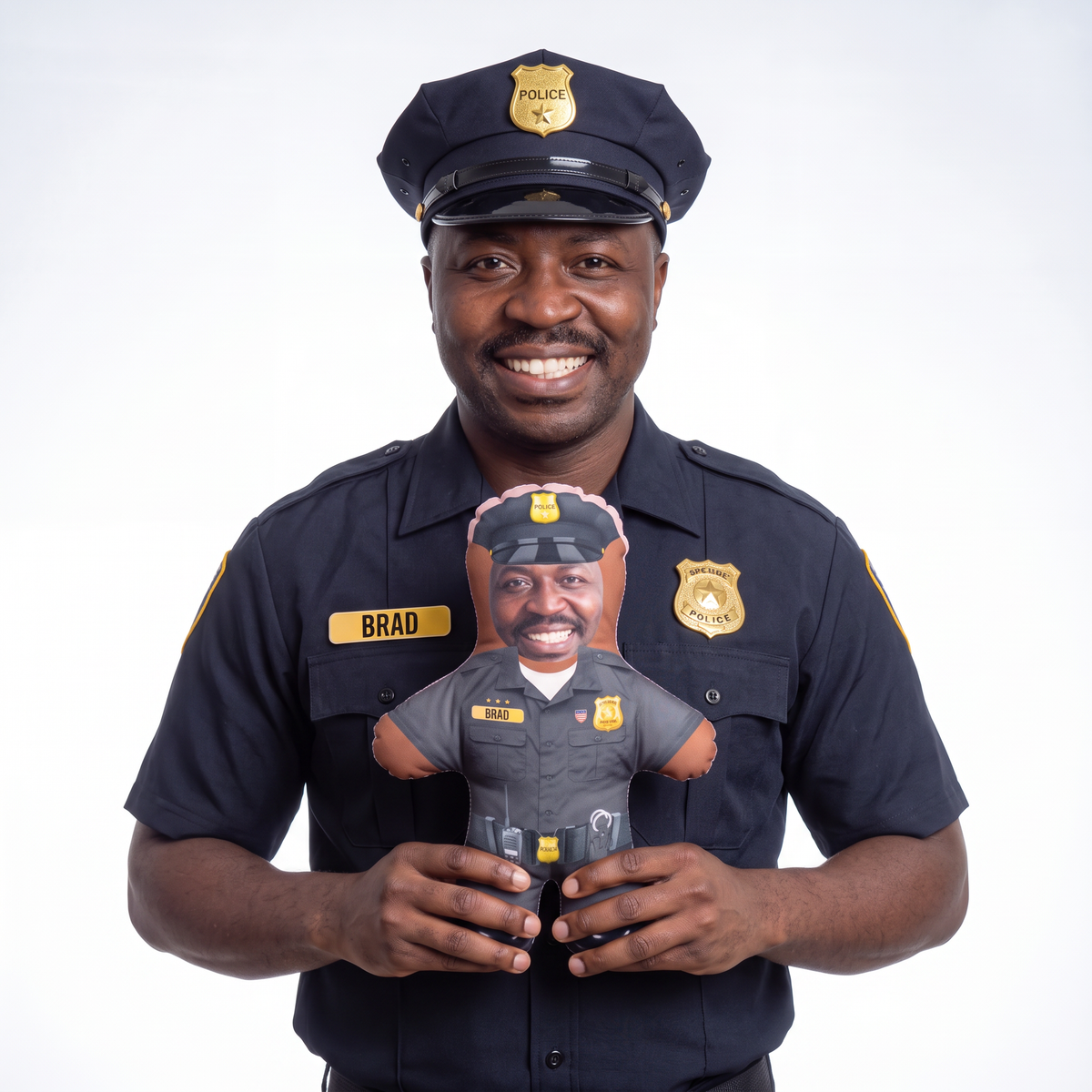 American Police Officer - small 26cm Mini Me held by its owner