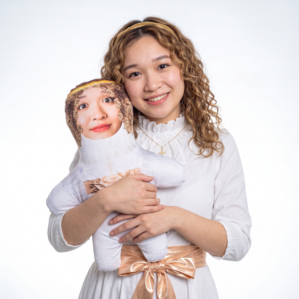 Angel - medium 46cm Mini Me held by its owner