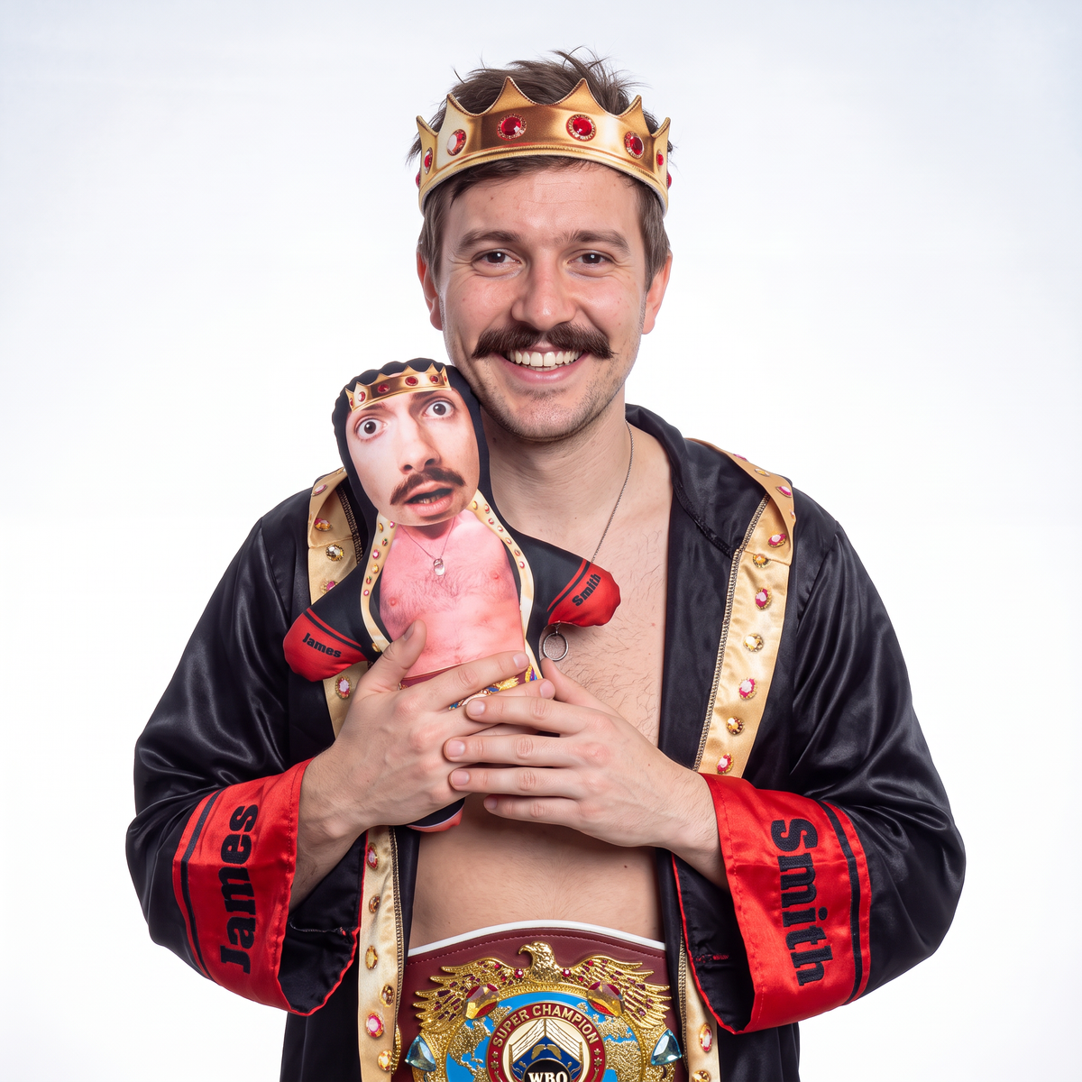 Boxing King - small 26cm Mini Me held by its owner