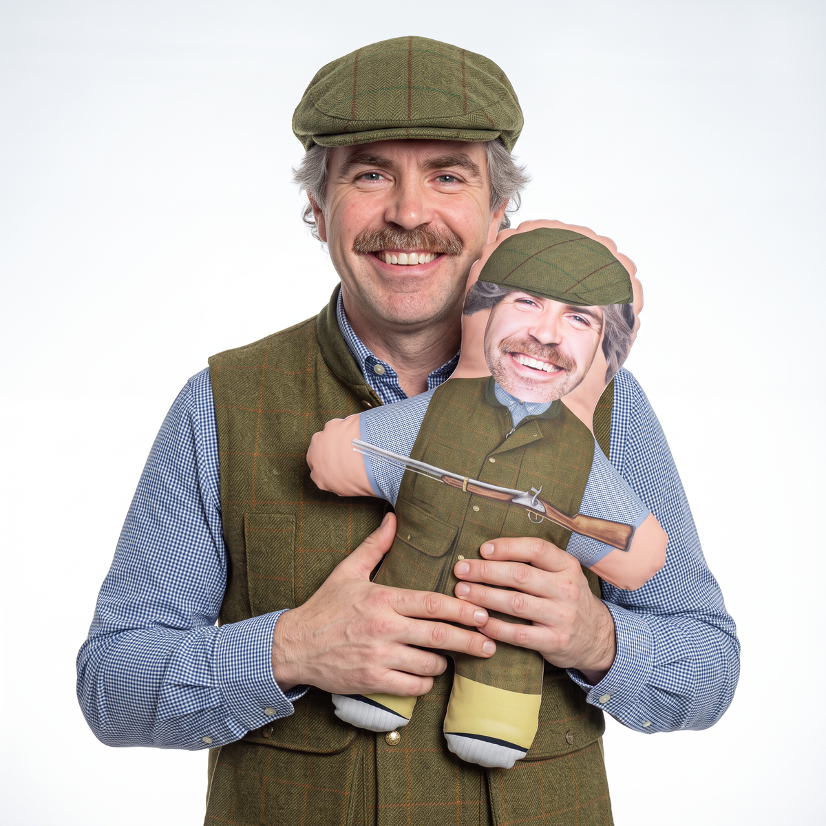 Farmer - Tweed - medium 46cm Mini Me held by its owner