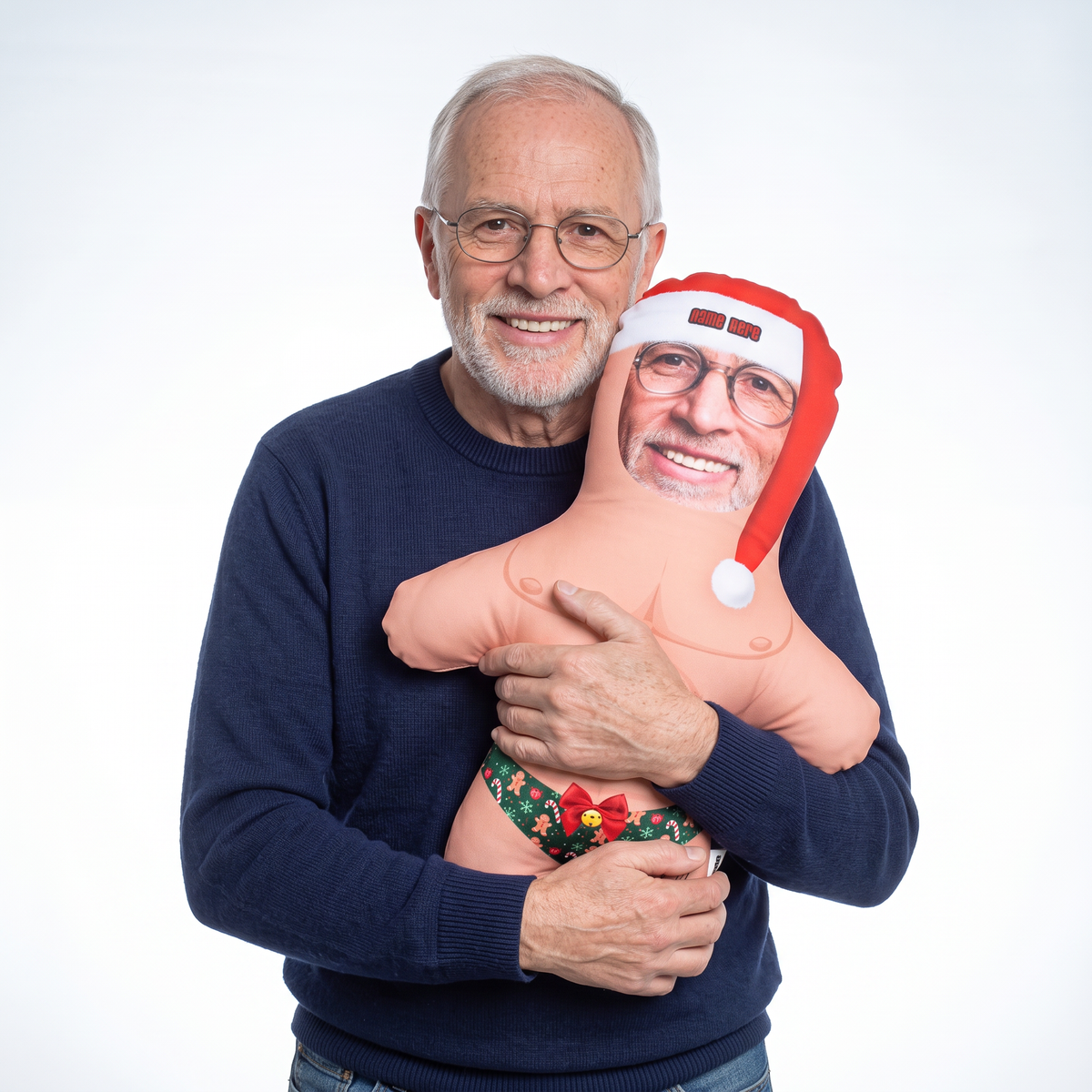 Christmas Undies - Two Variants - medium 46cm Mini Me held by its owner