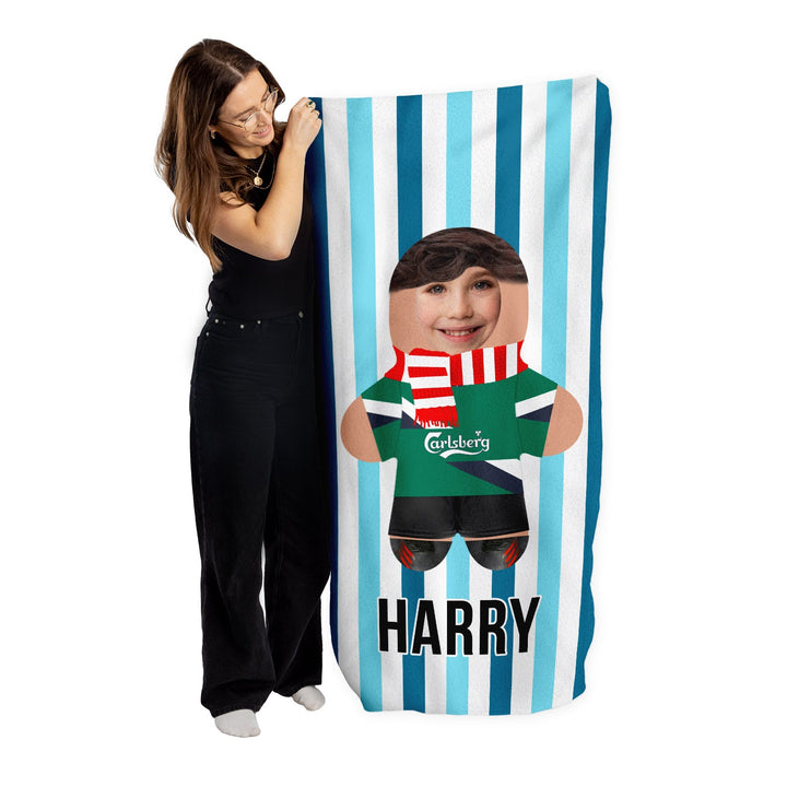 Create Your Own Footballer Mini Me™ - Personalised Lightweight, Microfibre Beach Towel - 150cm x 75cm