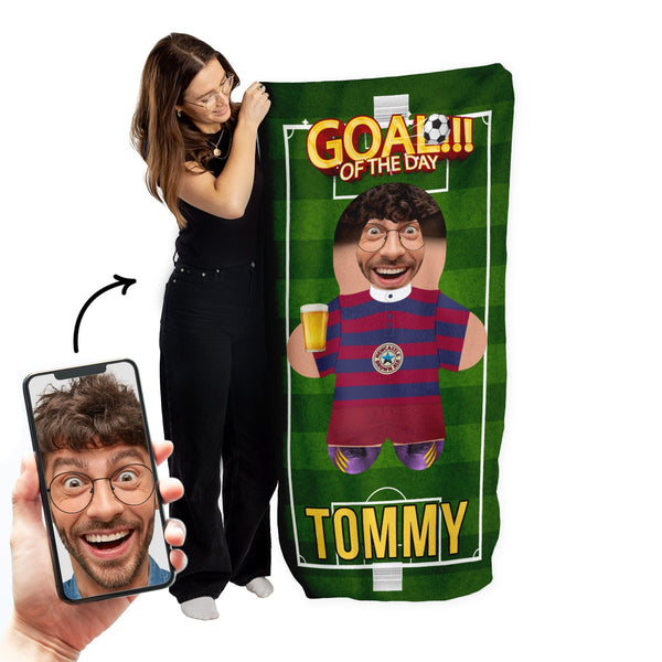 Create Your Own Footballer Mini Me™ - Personalised Lightweight, Microfibre Beach Towel - 150cm x 75cm