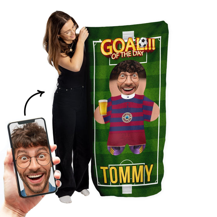 Create Your Own Footballer Mini Me™ - Personalised Lightweight, Microfibre Beach Towel - 150cm x 75cm