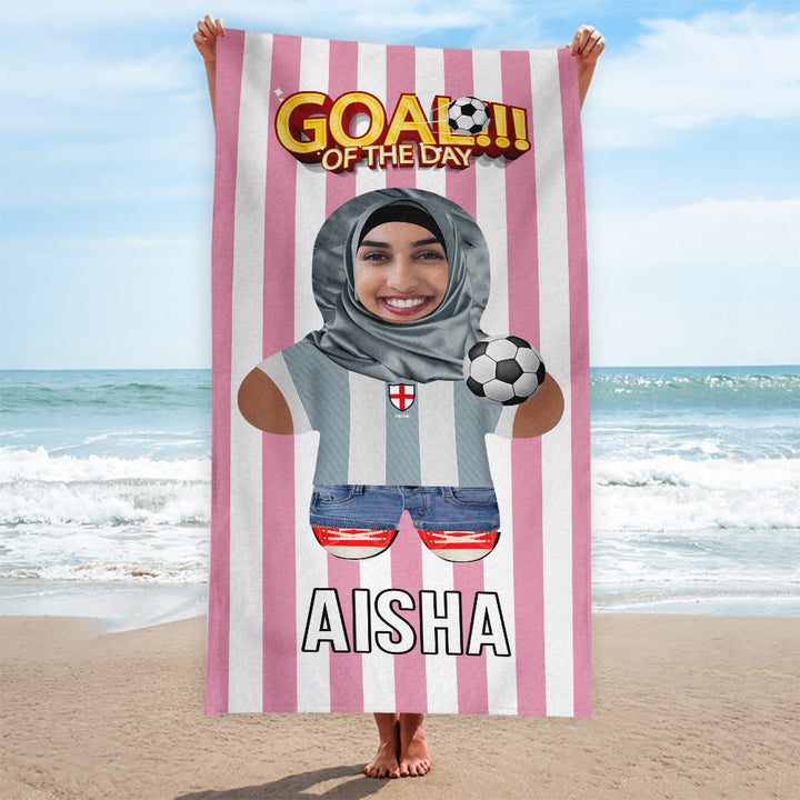 Create Your Own Footballer Mini Me™ - Personalised Lightweight, Microfibre Beach Towel - 150cm x 75cm