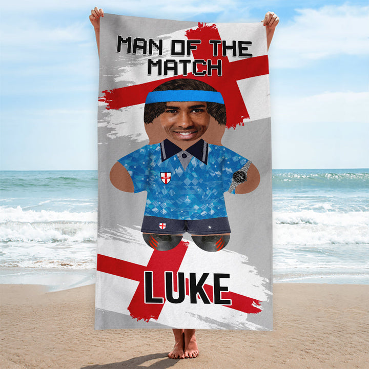Create Your Own Footballer Mini Me™ - Personalised Lightweight, Microfibre Beach Towel - 150cm x 75cm